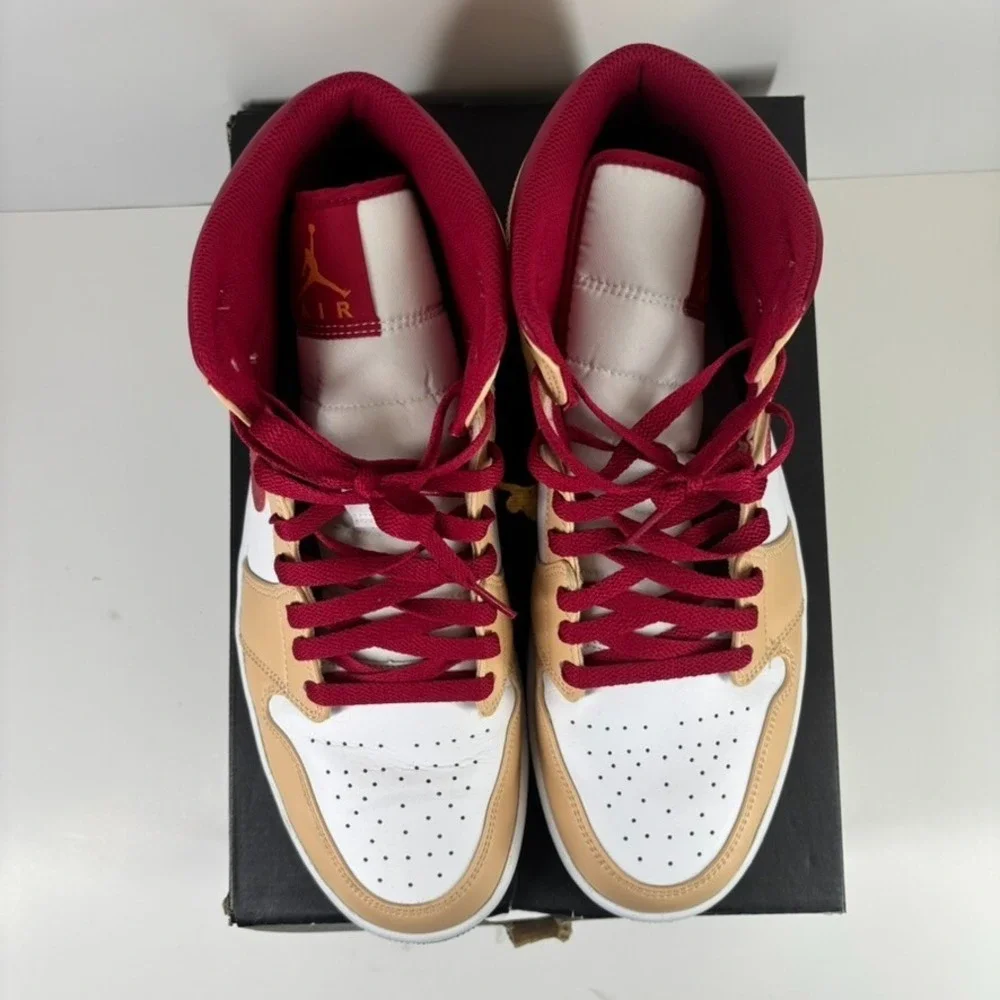 Nike Air Jordan 1 Mid Men's 13 White Onyx/Light Curry Basketball Shoe 554724-201